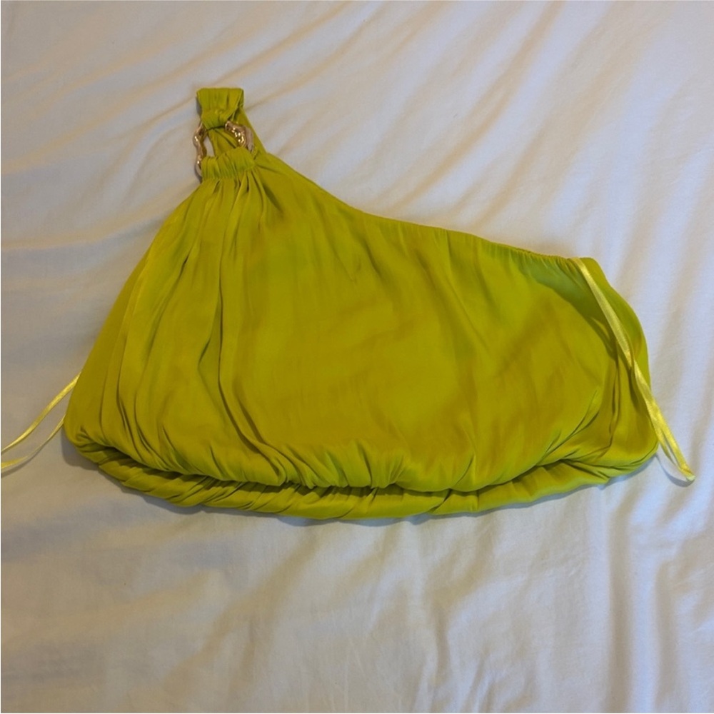 DO+BE One-Shoulder Lime Green Blouse with Gold Accent